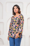 Jaipur Tales Women’s Midnight Blue Floral Printed Lace-Back Kurti | Stylish Cotton Casual Kurti