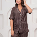 Jaipur Tales Women’s Brown Polka Dot Cotton Night Suit Set | Soft Button Down Sleepwear Co-Ord Set