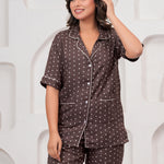 Jaipur Tales Women’s Brown Polka Dot Cotton Night Suit Set | Soft Button Down Sleepwear Co-Ord Set