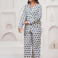 Jaipur Tales Women’s White Turtle Print Cotton Night Suit Set | Soft Button Down Sleepwear Co-Ord Set