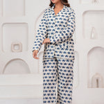Jaipur Tales Women’s White Turtle Print Cotton Night Suit Set | Soft Button Down Sleepwear Co-Ord Set