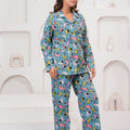 Jaipur Tales Women’s Blue Printed Cotton Night Suit Set | Cute Animal Print Lounge Wear Co-Ord Set