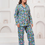 Jaipur Tales Women’s Blue Printed Cotton Night Suit Set | Cute Animal Print Lounge Wear Co-Ord Set