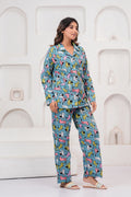 Jaipur Tales Women’s Blue Printed Cotton Night Suit Set | Cute Animal Print Lounge Wear Co-Ord Set
