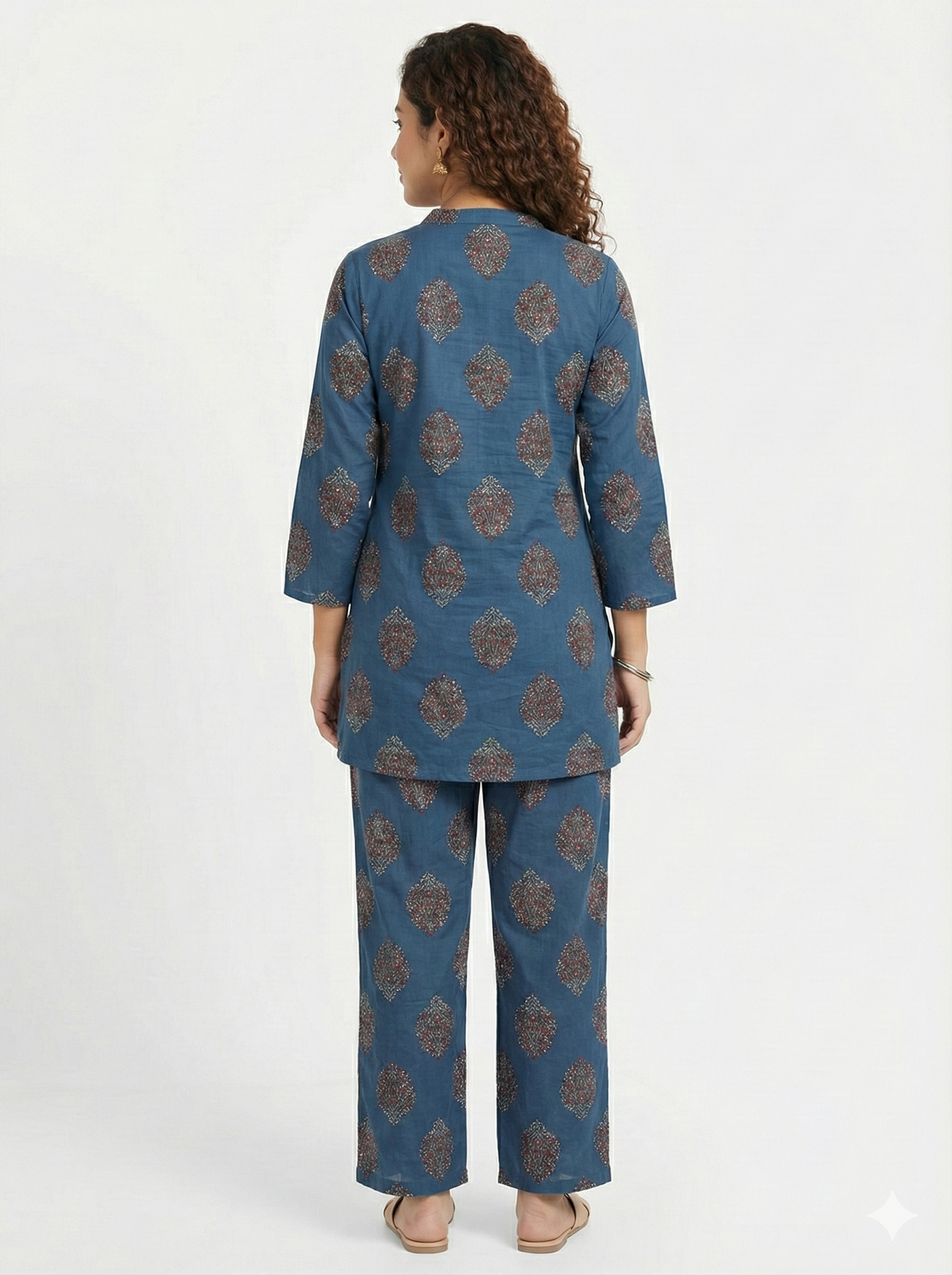 Jaipur Tales Women’s Indigo Printed Cotton Lounge Co-ord Set | Ethnic Night Suit with Kurta & Pants