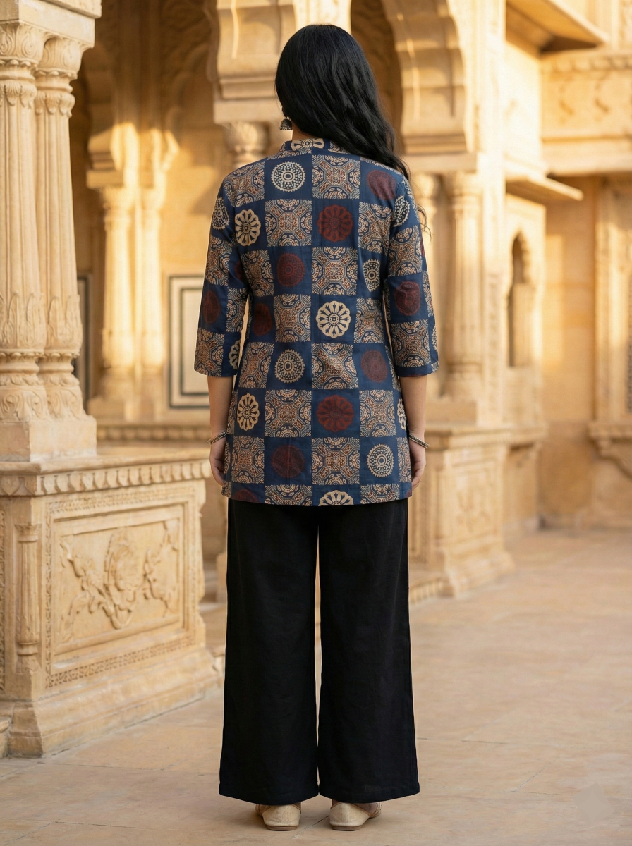 Jaipur Tales Women’s Indigo Printed Straight Kurti | Ethnic Casual Short Kurti Top