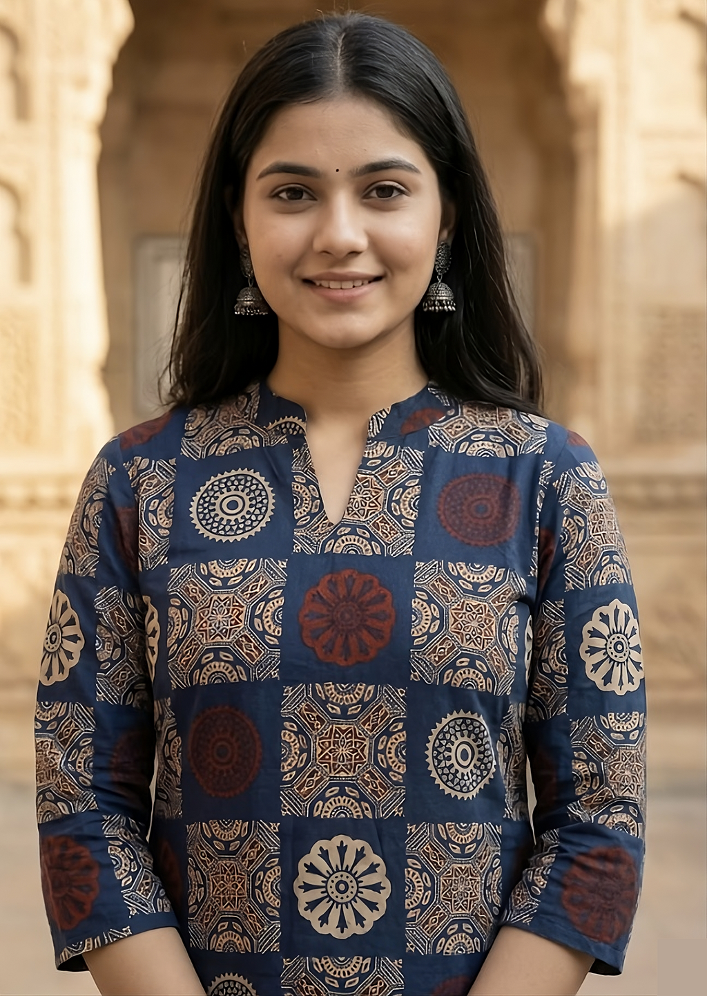 Jaipur Tales Women’s Indigo Printed Straight Kurti | Ethnic Casual Short Kurti Top
