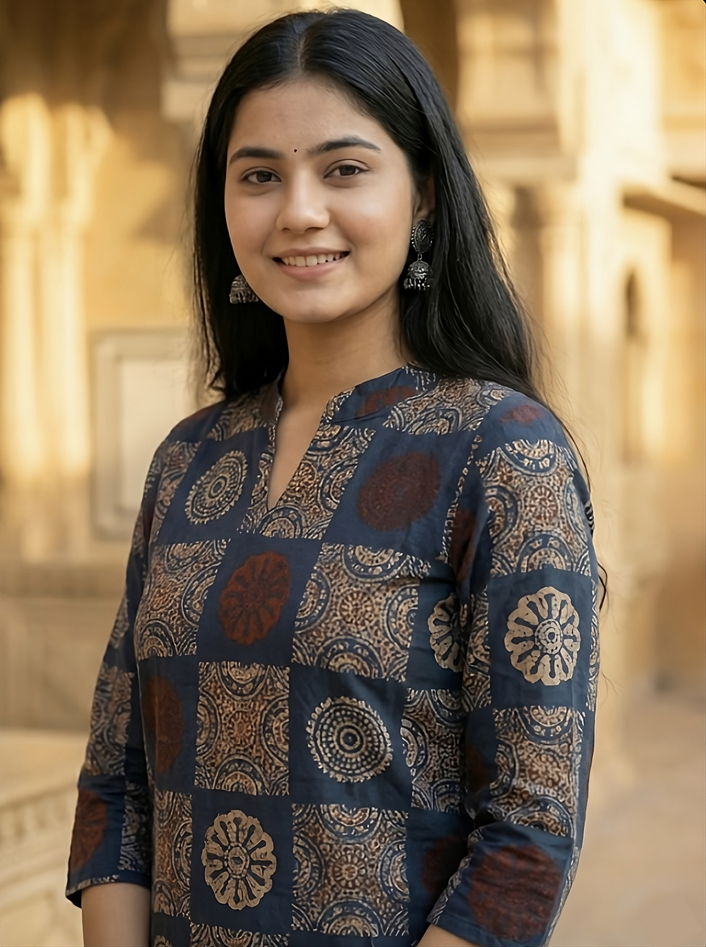 Jaipur Tales Women’s Indigo Printed Straight Kurti | Ethnic Casual Short Kurti Top