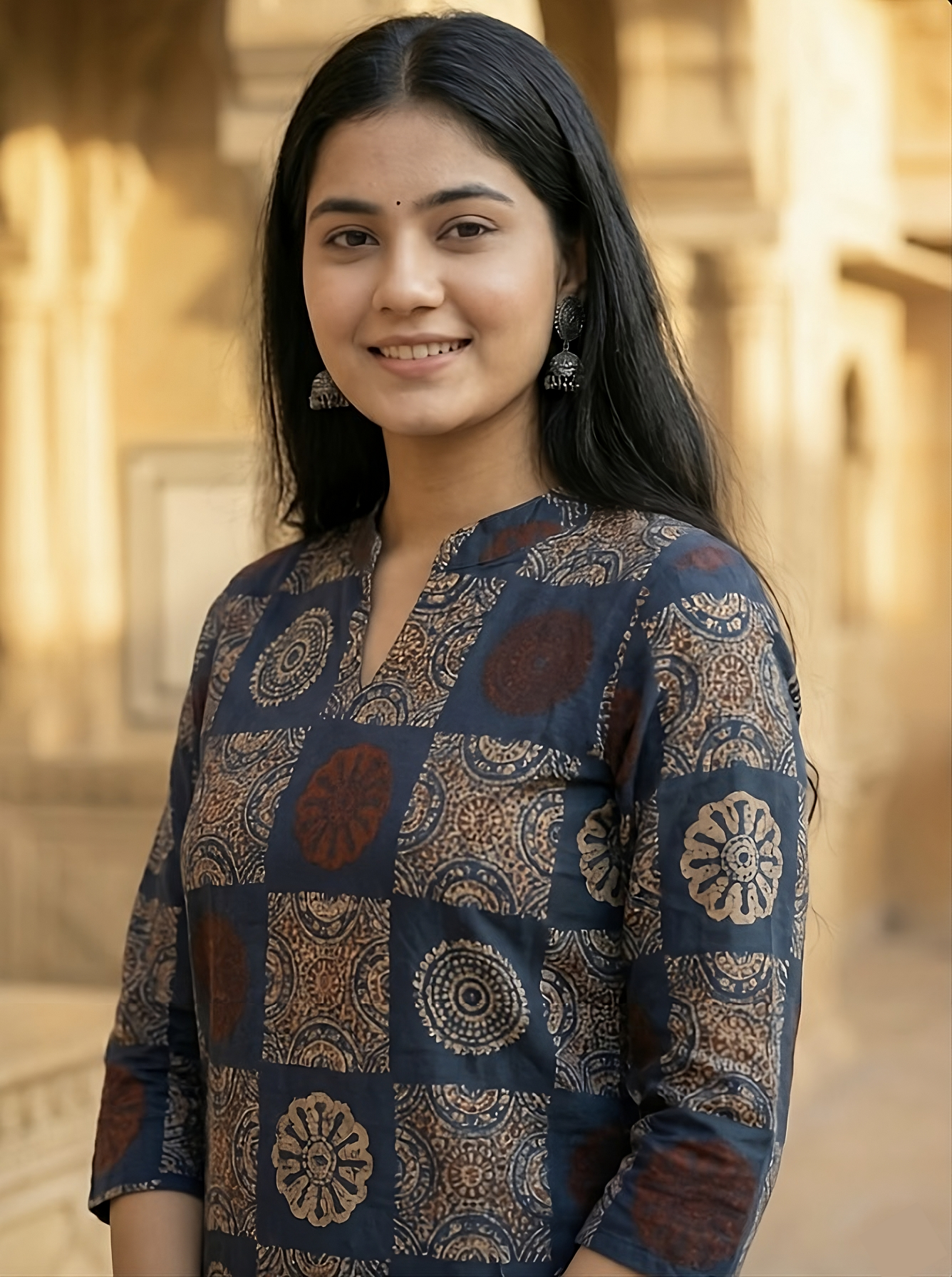 Jaipur Tales Women’s Indigo Printed Straight Kurti | Ethnic Casual Short Kurti Top