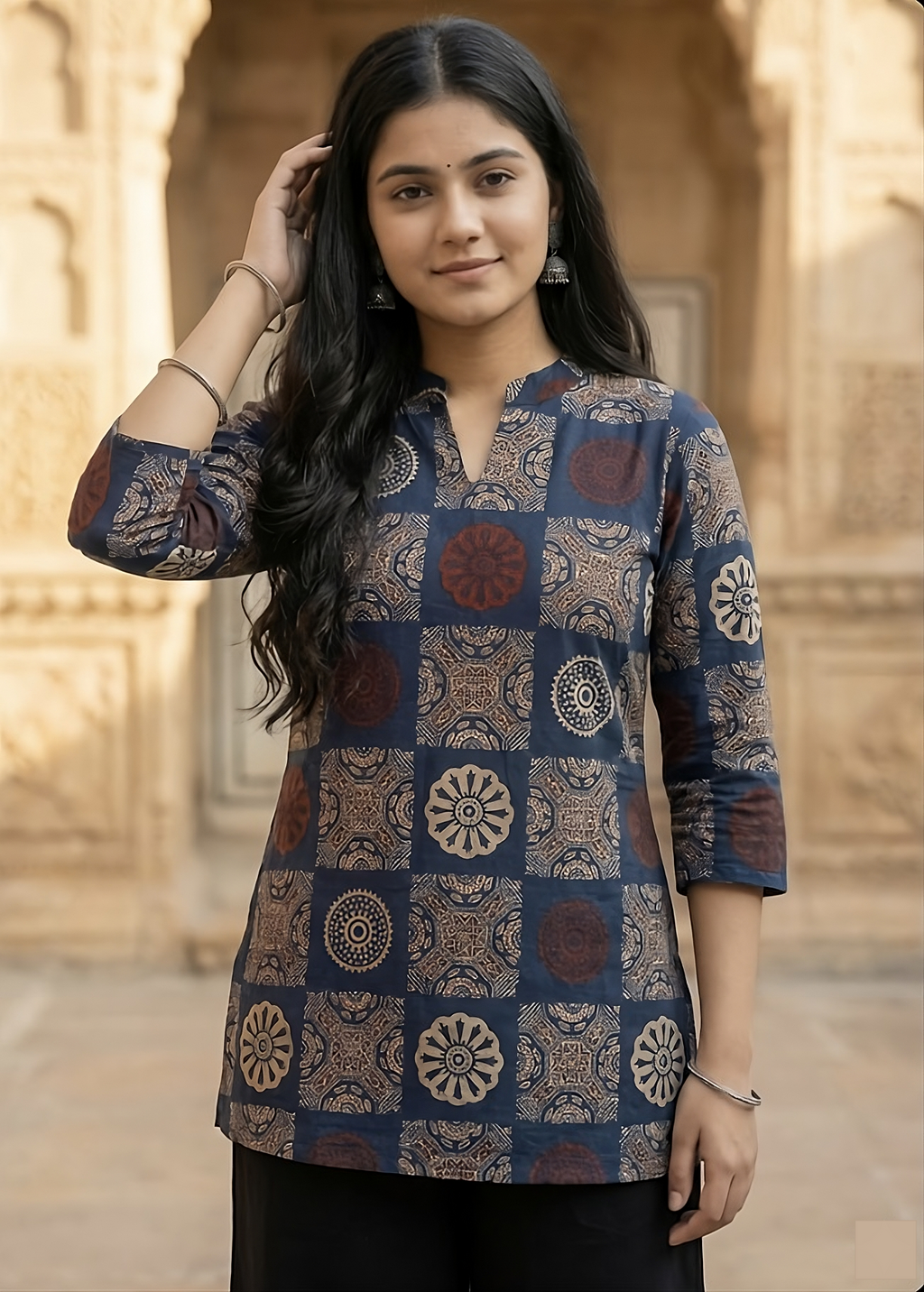 Jaipur Tales Women’s Indigo Printed Straight Kurti | Ethnic Casual Short Kurti Top